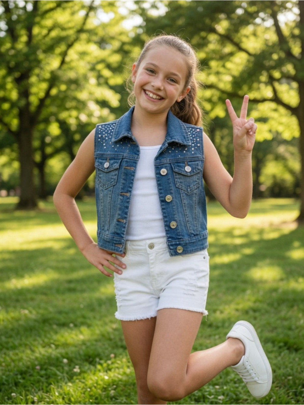 Justice Denim Vest with Rhinestones